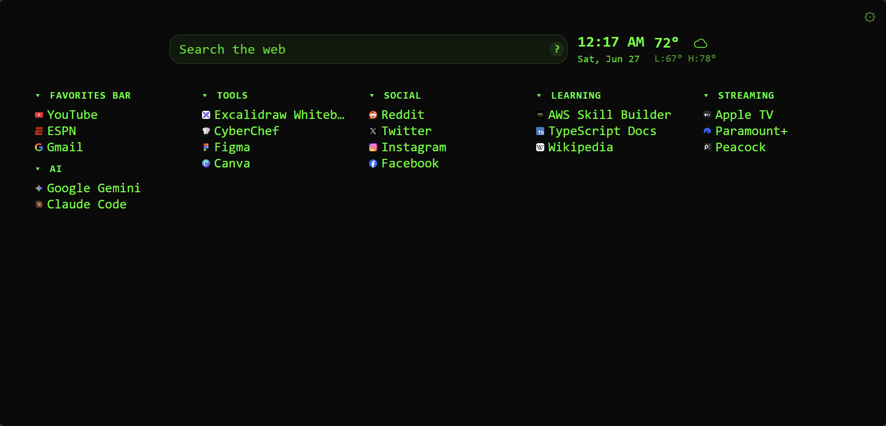 New Tab Plus with the Hacker theme